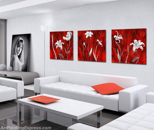 Flower Paintings Modern Wall Art Canvas Prints Set Of 3 FPM094