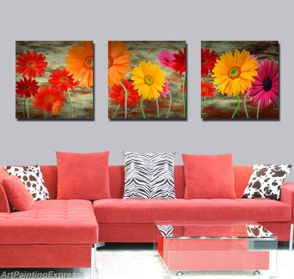 Flower Paintings Modern Wall Art Canvas Prints Set Of 3 FPM098