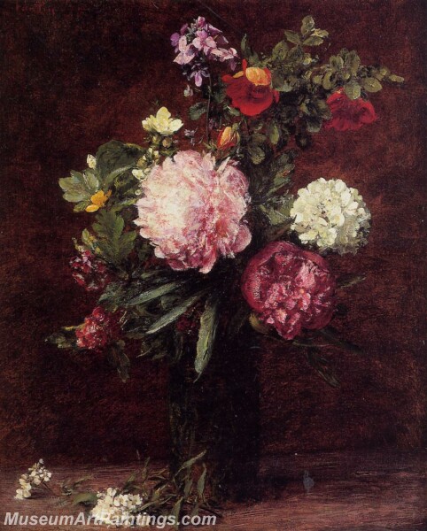 Flowers Large Bouquet with Three Peonies Painting