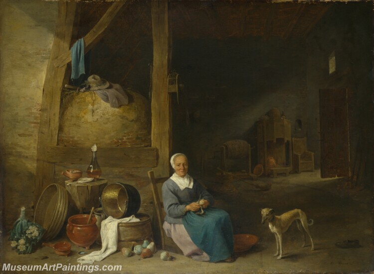 Follower of David Teniers the Younger An Old Woman peeling Pears Painting