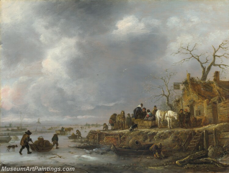 Follower of Isack van Ostade An Inn by a Frozen River Painting