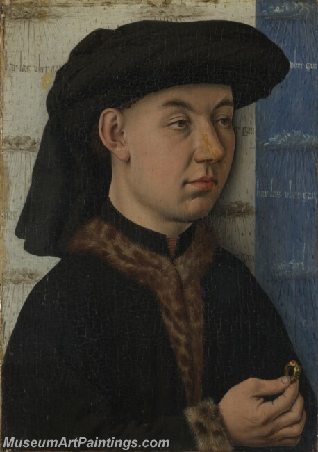 Follower of Jan van Eyck A Young Man holding a Ring Painting