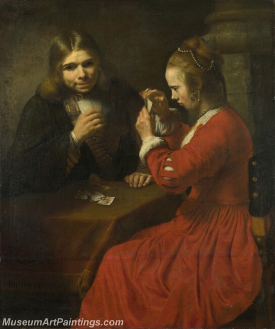 Follower of Rembrandt A Young Man and a Girl playing Cards Painting