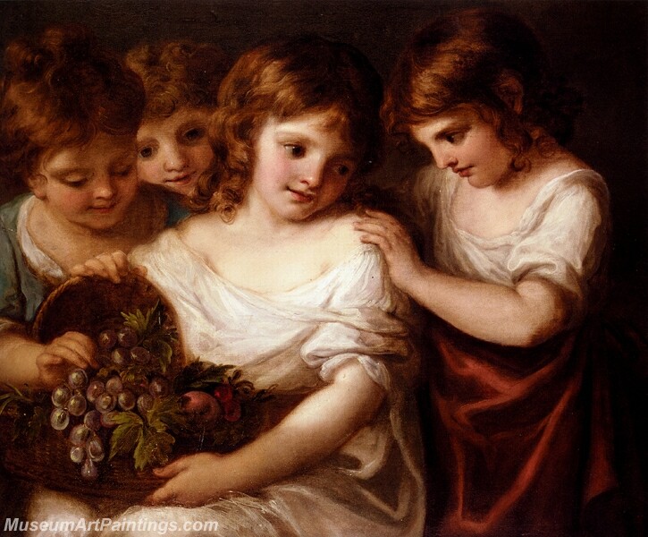 Four Children With A Basket Of Fruit Painting