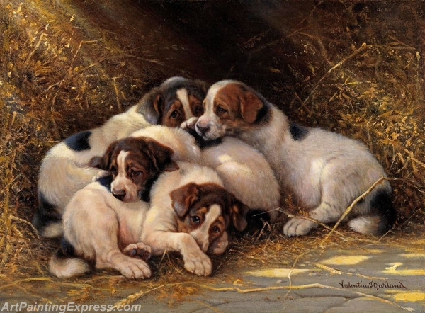 Four Puppies in a Haystack by Valentine Thomas Garland