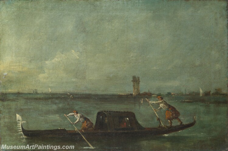 Francesco Guardi A Gondola on Lagoon near Mestre Painting