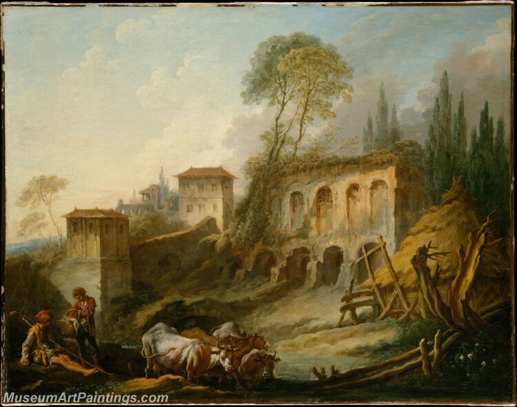 Francois Boucher Imaginary Landscape with the Palatine Hill from Campo Vaccino Painting