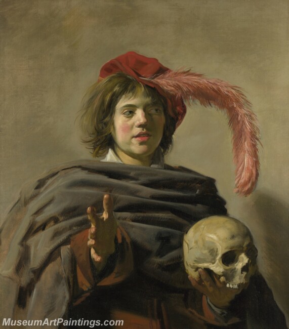 Frans Hals Young Man holding a Skull Vanitas Painting