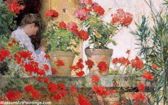 Frederick Childe Hassam Gathering Flowers in a French Garden Painting