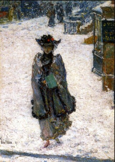 Frederick Childe Hassam Street Scene Christmas Morning Painting