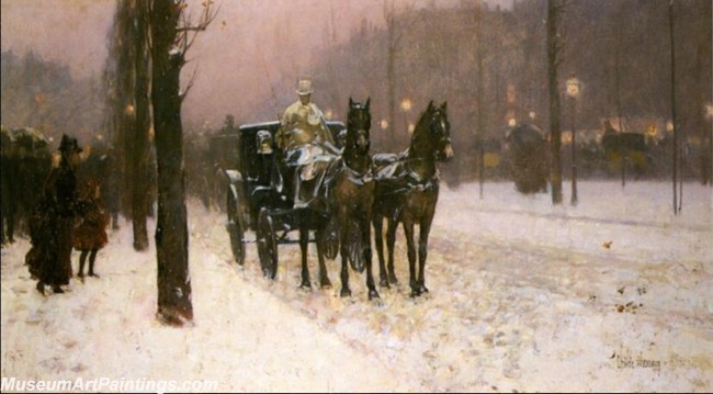 Frederick Childe Hassam Street Scene with Hansom Cab Painting