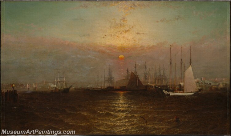 G Baker New York Harbor with Brooklyn Bridge Painting