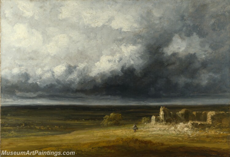 Georges Michel Stormy Landscape with Ruins on a Plain Painting