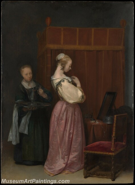 Gerard ter Borch A Young Woman at Her Toilet with a Maid Painting