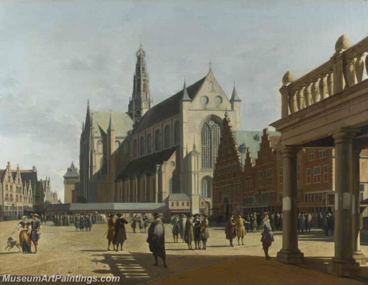 Gerrit Berckheyde The Market Place and the Grote Kerk at Haarlem Painting