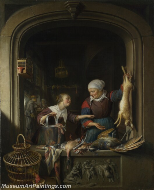 Gerrit Dou A Poulterers Shop Painting