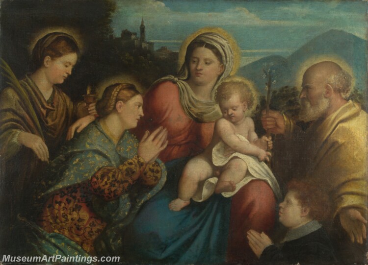 Giovanni Cariani The Holy Family with Saints and a Donor Painting