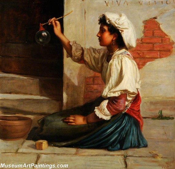 Girl Blowing Soap Bubbles Painting