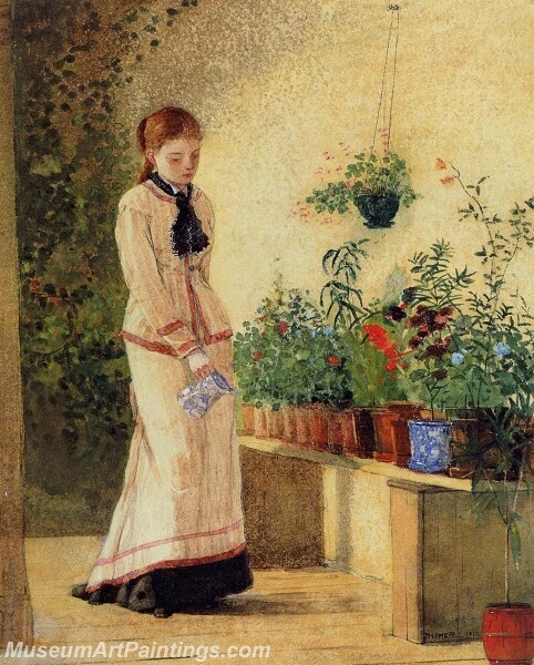 Girl Watering Plants Painting