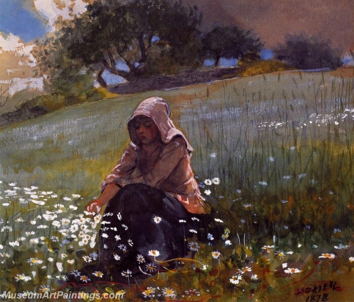 Girl and Daisies Painting