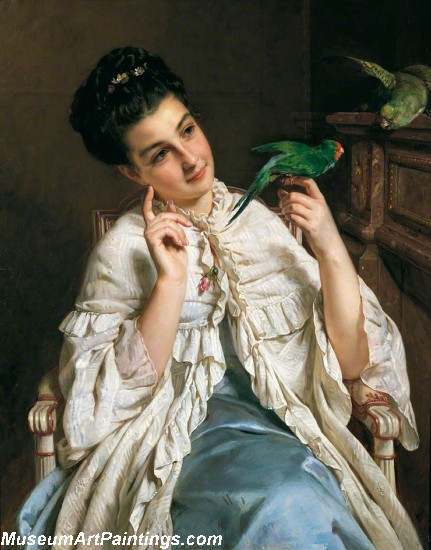 Girl with Lovebirds Painting