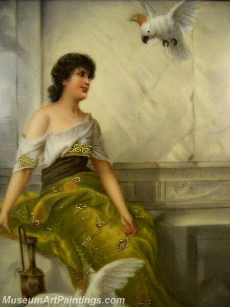 Girl with Parrot and Dove Painting