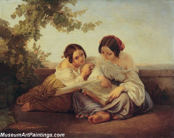 Girls Reading Painting