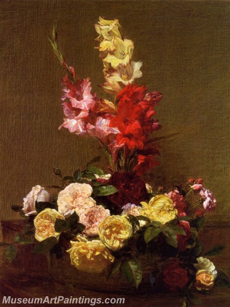 Gladiolas and Roses Painting