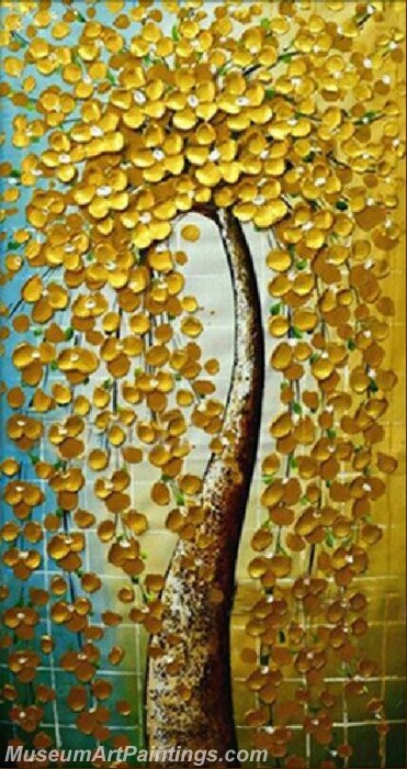 Golden Flower Tree Painting Modern Abstract Art for Sale GT025