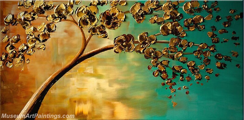 Golden Flower Tree Painting Modern Abstract Art for Sale GT029
