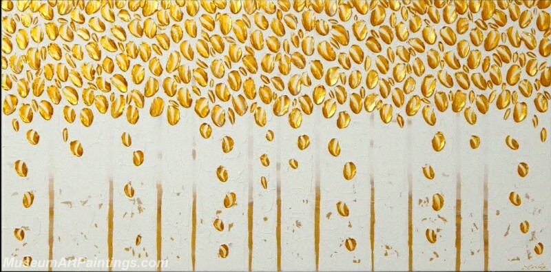 Golden Leaves Oil Painting Modern Abstract Art On Canvas 02