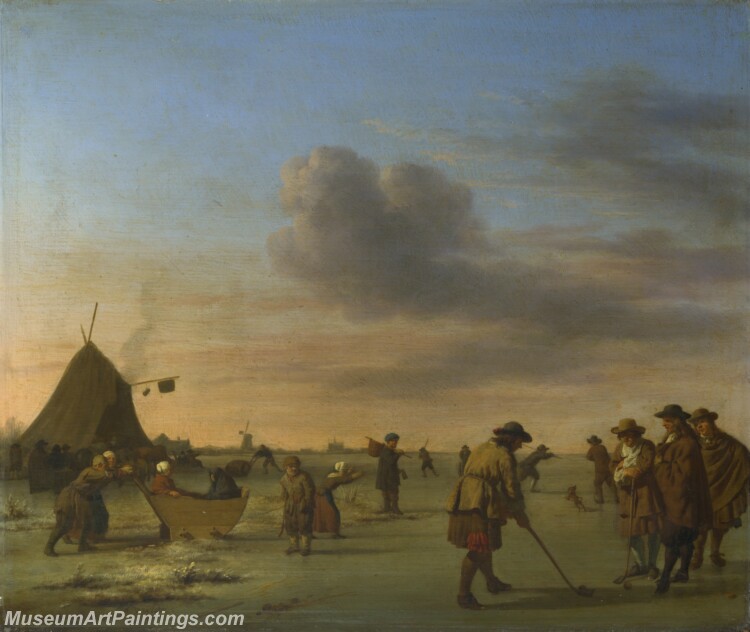 Golfers on the Ice near Haarlem Painting