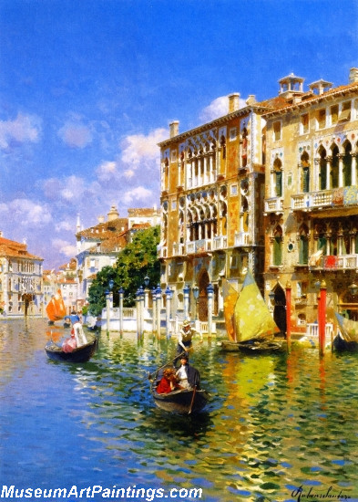 Gondoliers in front of the Palazzo Cavalli Franchetti Venice Painting