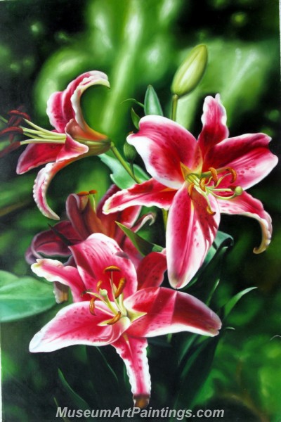 Handmade Flower Oil Painting Pink Lilies