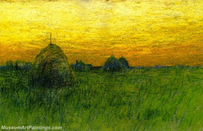 Haystacks at Sunset Painting