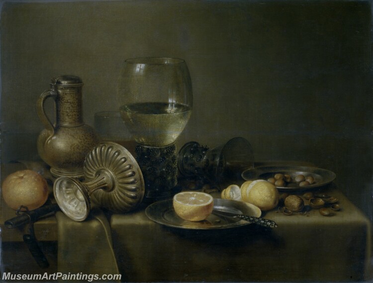 Heda Willem Claesz Bodegon con jarra de cerveza y naranja Painting