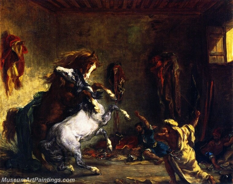 Horses Fighting in a Stable Painting