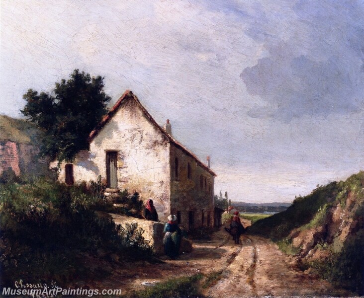 House by a Country Road with Figures Painting