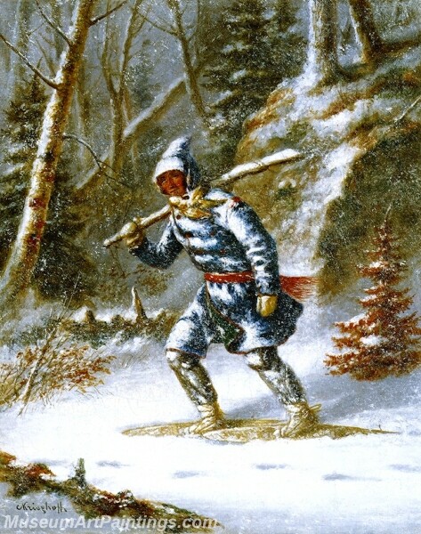 Hunter in a Blizzard Painting