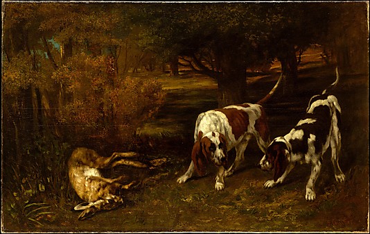 Hunting Dogs with Dead Hare by Gustave Courbet