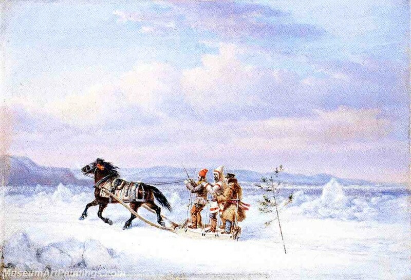 Huntsmen in Horsedrawn Sleigh Painting