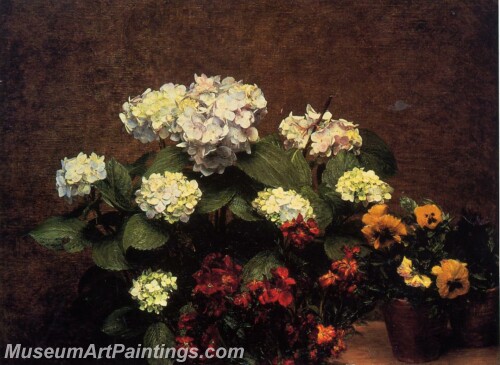 Hydrangias Cloves and Two Pots of Pansies Painting