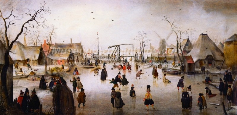 Ice Skating in a Village Painting by Hendrick Avercamp