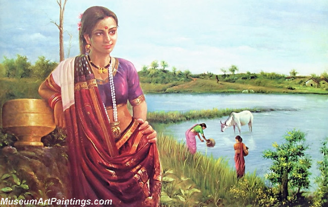 India Rural Girl Paintings 001
