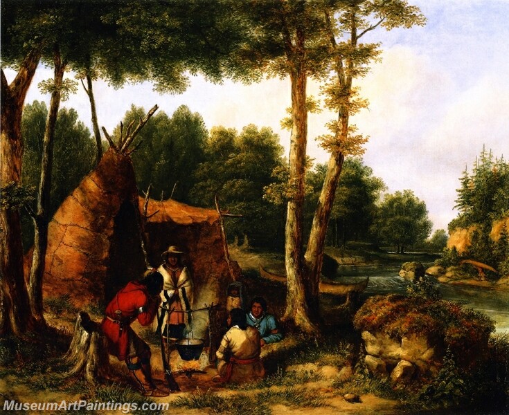 Indian Encampment by a River Painting