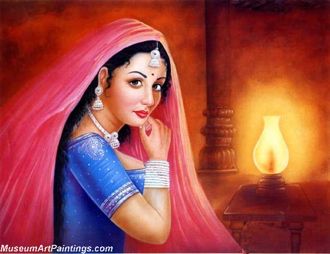 Indian Girl Paintings Waiting in Evening