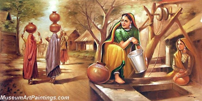 Indian Paintings Village Well Scene