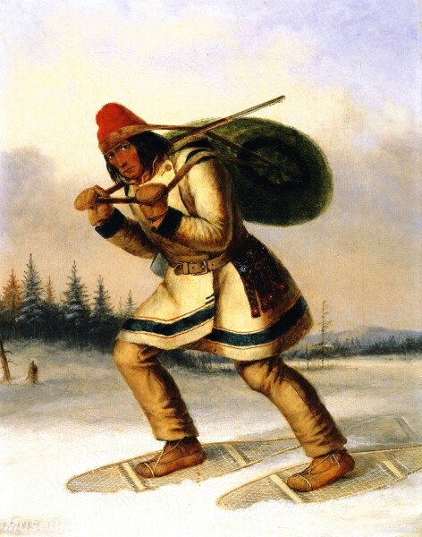 Indian Trapper on Snowshoes Painting