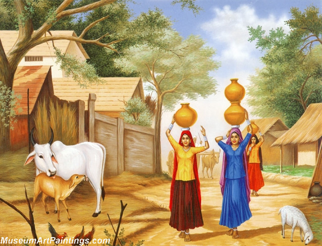 Indian Village Paintings Girls Going to Fetch Water