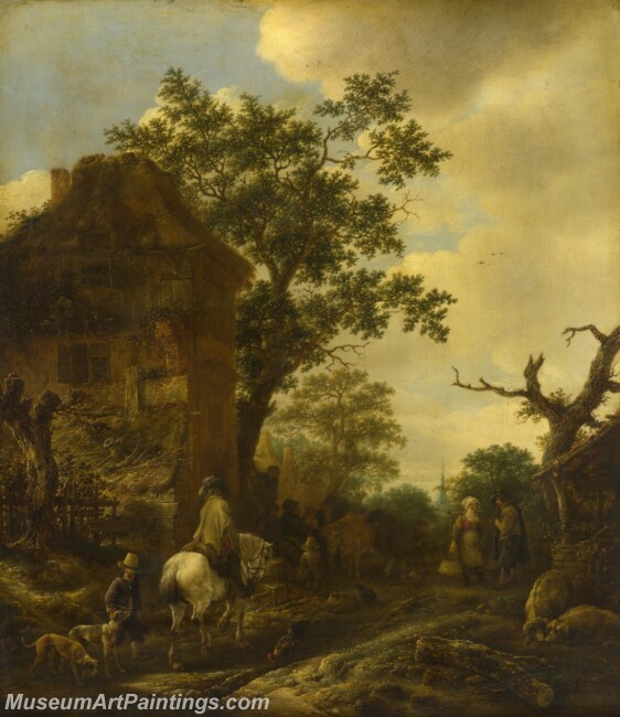 Isack van Ostade The Outskirts of a Village with a Horseman Painting